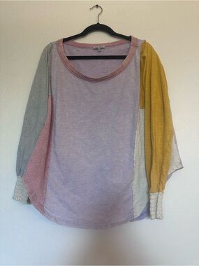 white birch Lavender and Mustard Colorblock Long Sleeve Top